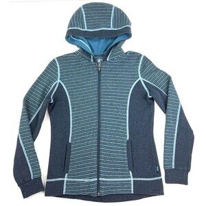 Kuhl Womens Chianti Fleece Hooded Full Zip Sweater Blue Gray Wool Blend Size S